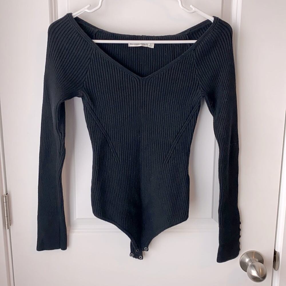 Abercrombie & Fitch Ribbed Long Sleeve Black Sweater Bodysuit